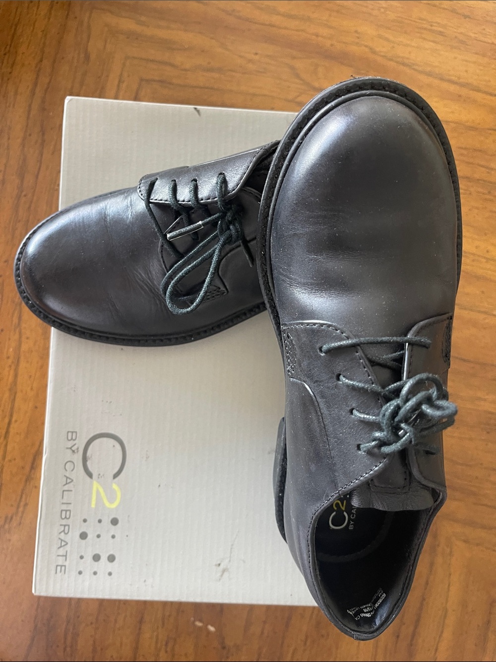 NIB C2 by Boys Size 2 Calibrate Black Leather Lace-Up Oxford Shoes “Ksbraden”